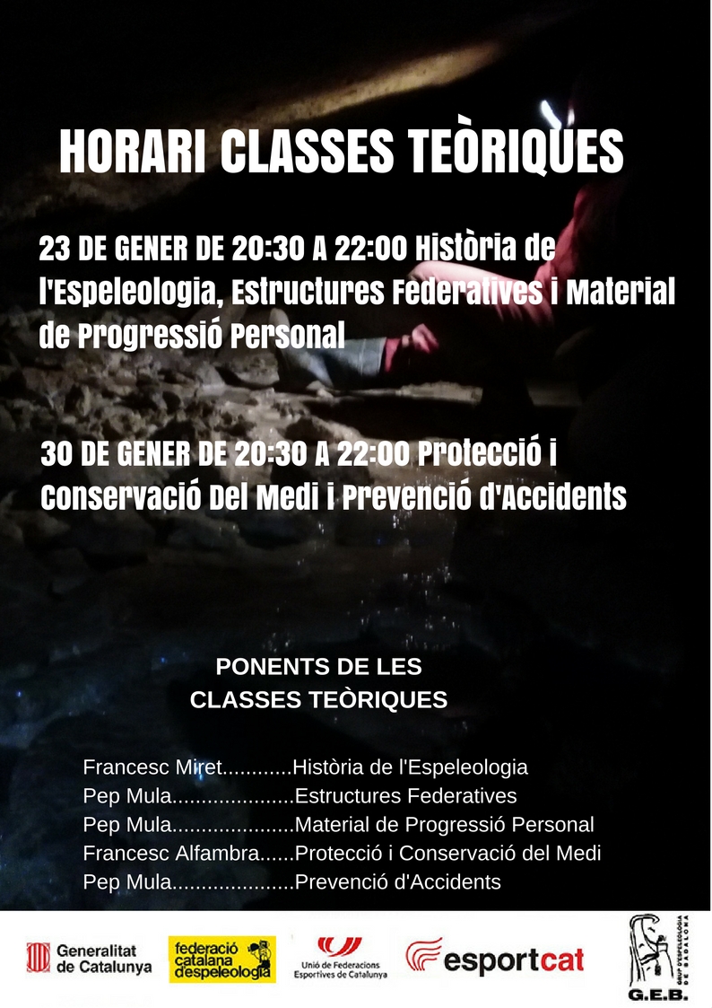 CURS D’ESPELEOLOGIA (GEB) Programa del 23 de gener al 4 de febrer